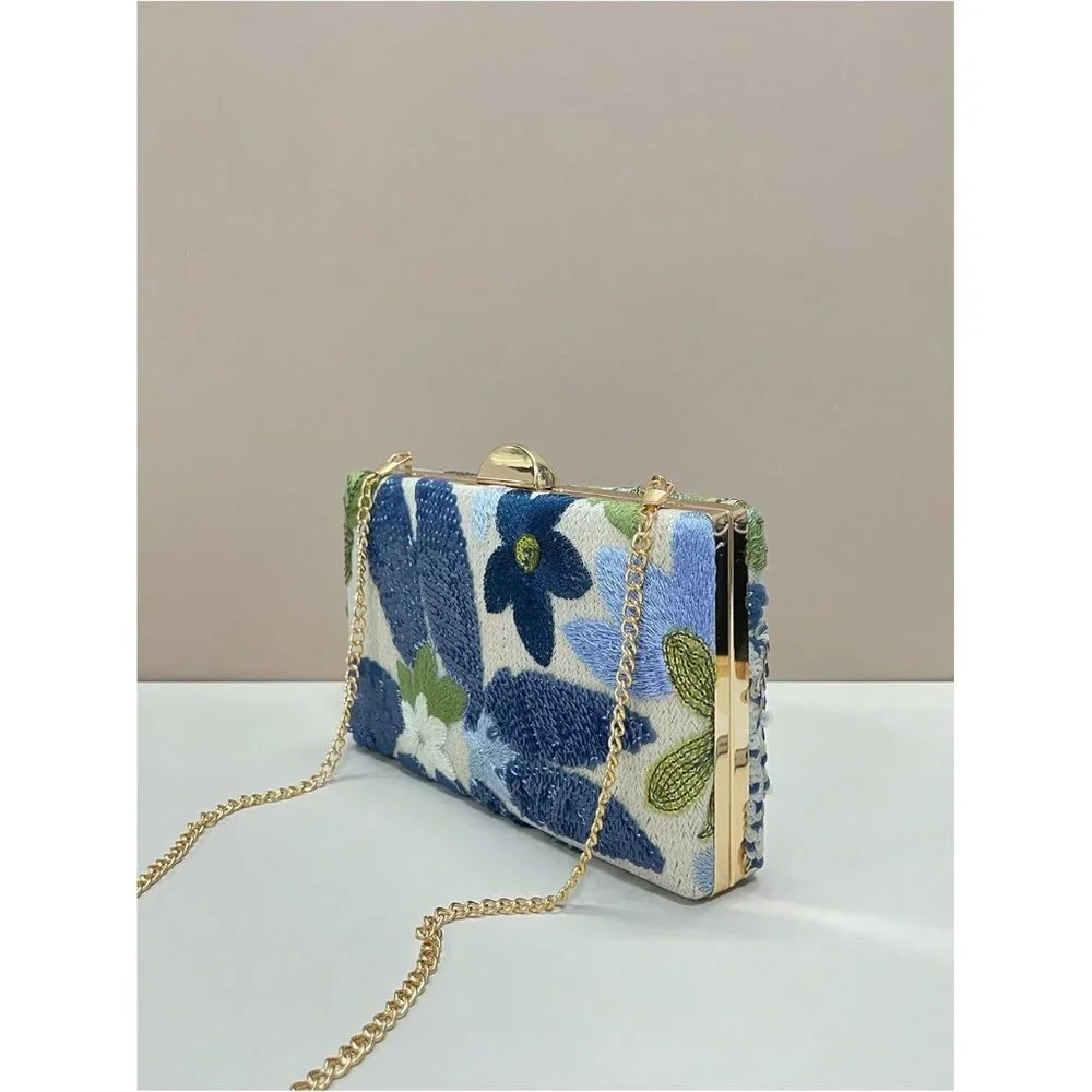 Women's Floral Embroidery Sequin Clutch Mini Handbag Elegant Evening Accessory